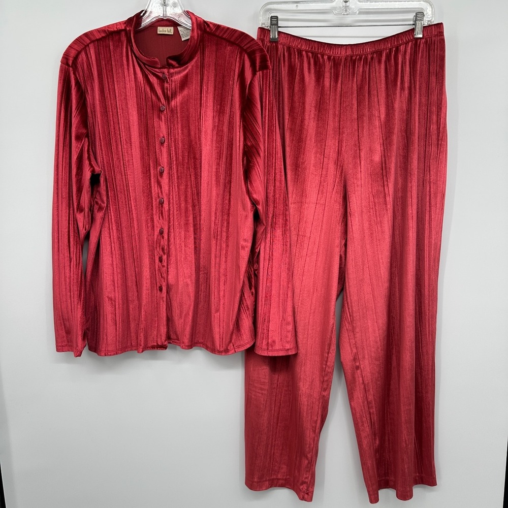 Vintage Linden Hill Red Velvet‎ Pajamas Set Womens XL Stretch Christmas Lounge